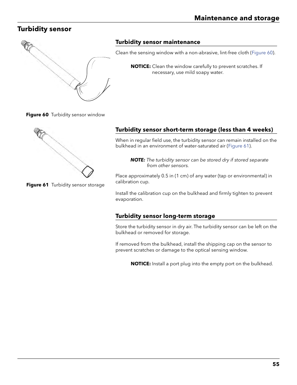 Turbidity sensor, Maintenance and storage turbidity sensor | YSI ProDSS User Manual | Page 57 / 90
