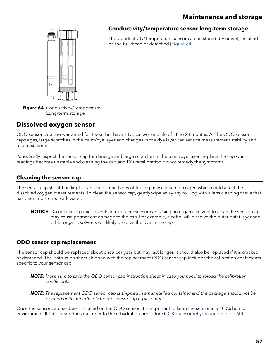 Dissolved oxygen sensor, Maintenance and storage | YSI ProDSS User Manual | Page 59 / 90