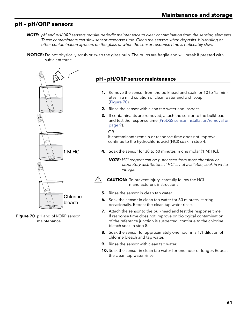 Ph - ph/orp sensors, Maintenance and storage ph - ph/orp sensors | YSI ProDSS User Manual | Page 63 / 90