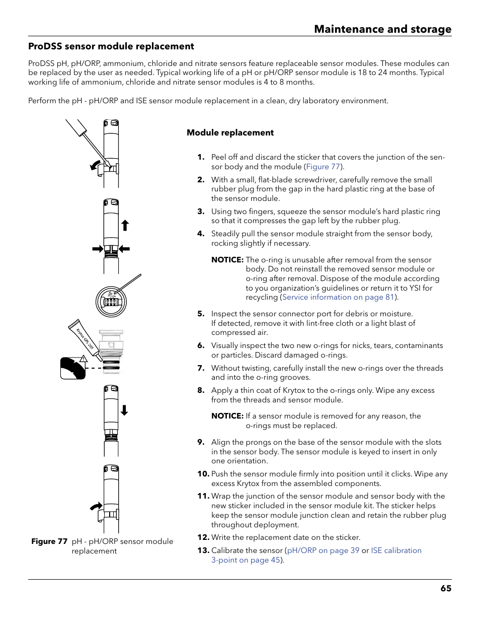 Maintenance and storage | YSI ProDSS User Manual | Page 67 / 90