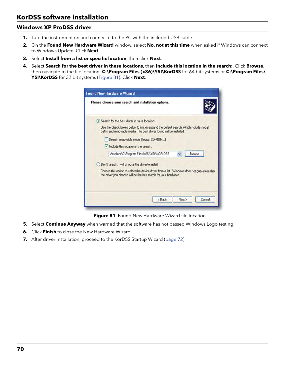 Kordss software installation | YSI ProDSS User Manual | Page 72 / 90