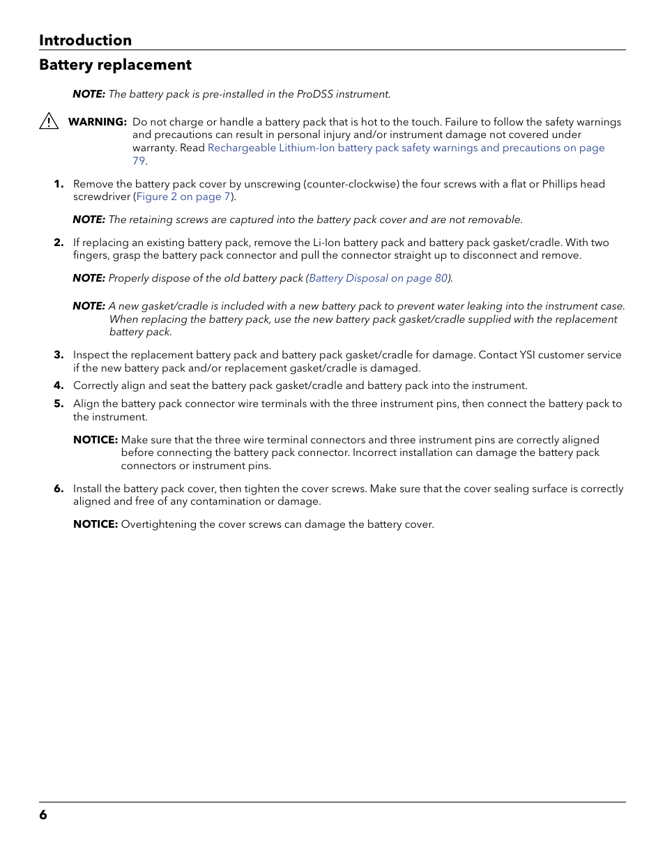 Battery replacement, Introduction battery replacement | YSI ProDSS User Manual | Page 8 / 90