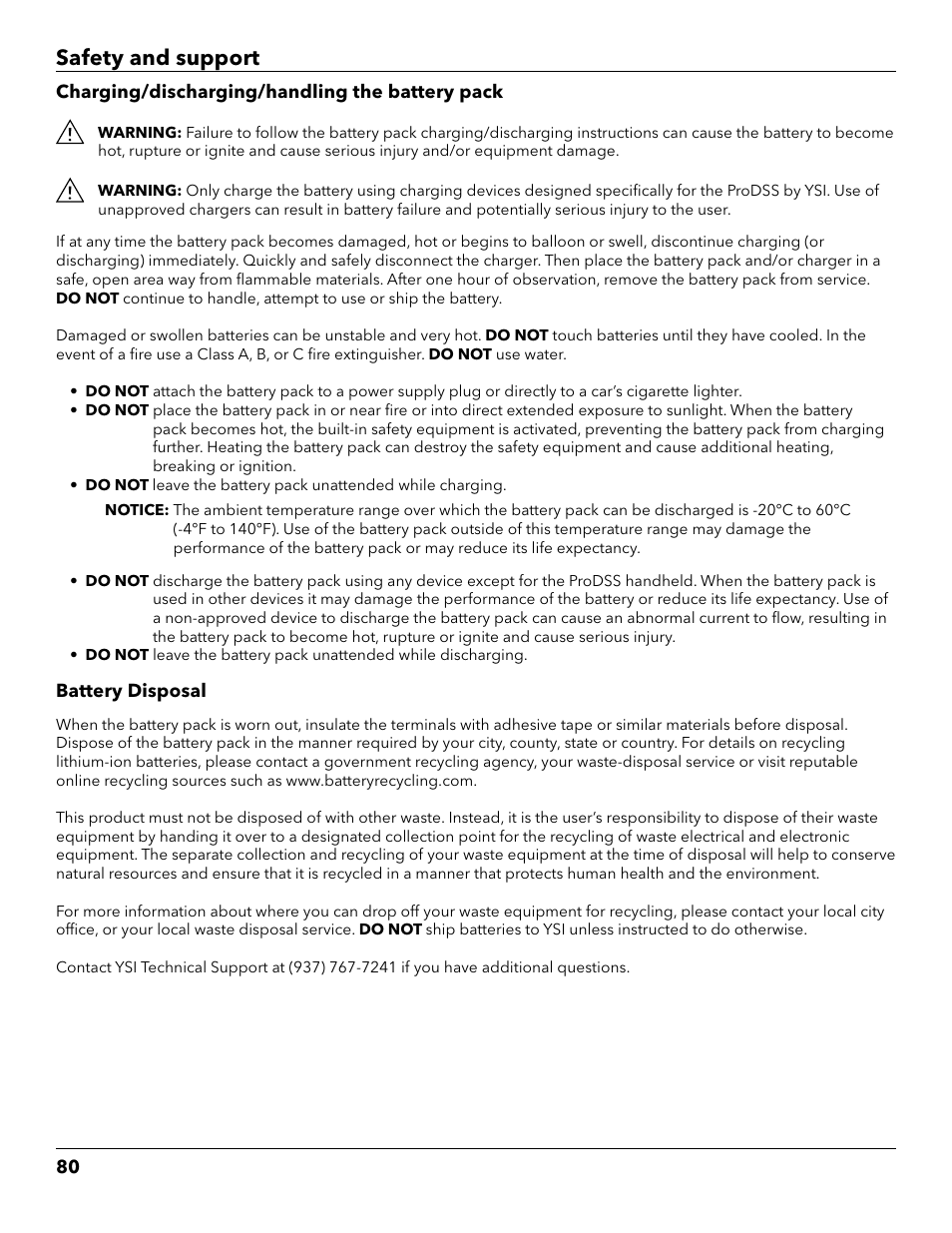 Safety and support | YSI ProDSS User Manual | Page 82 / 90