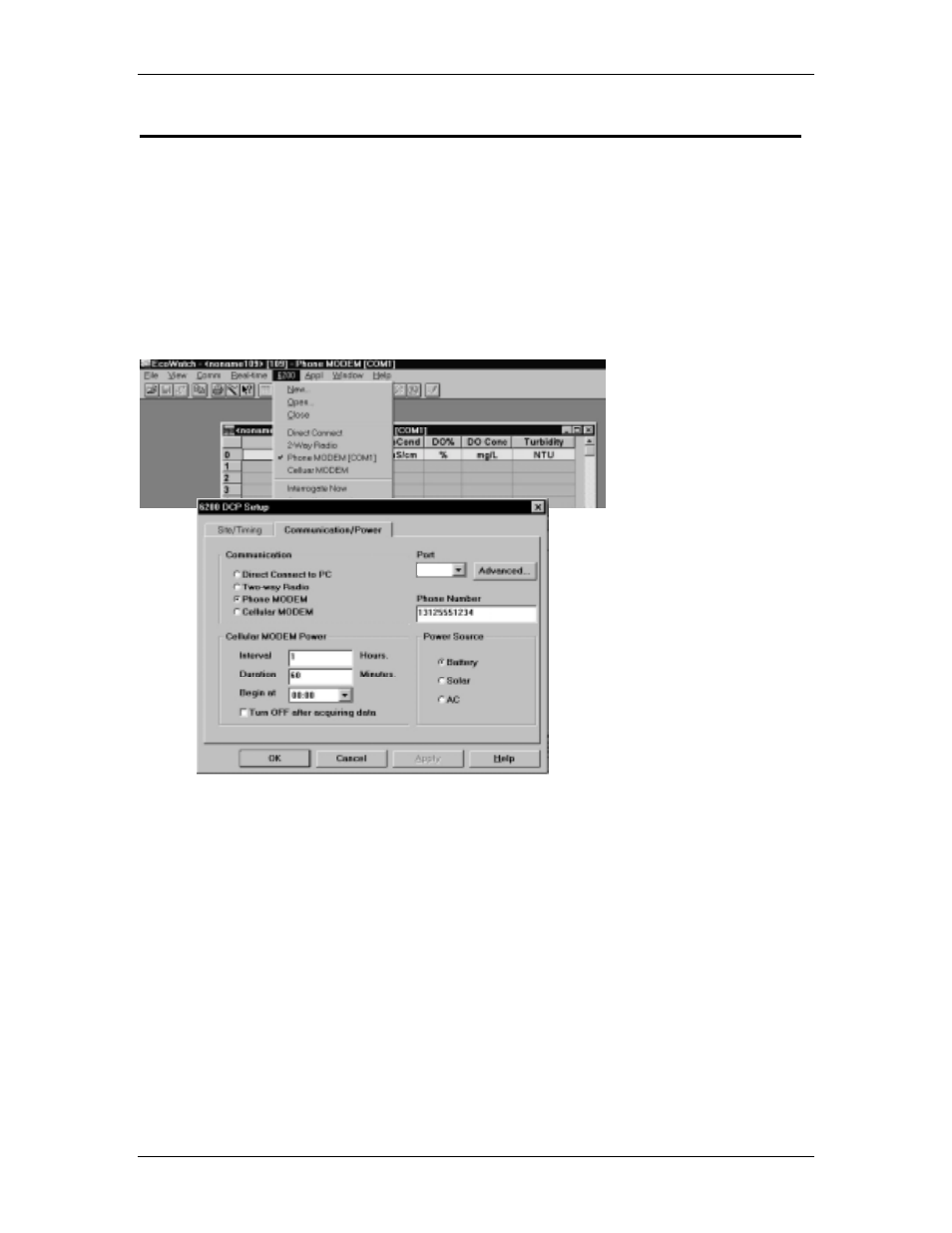 6 setting up comm. parameters with ecowatch dcp | YSI 6200 User Manual | Page 66 / 134