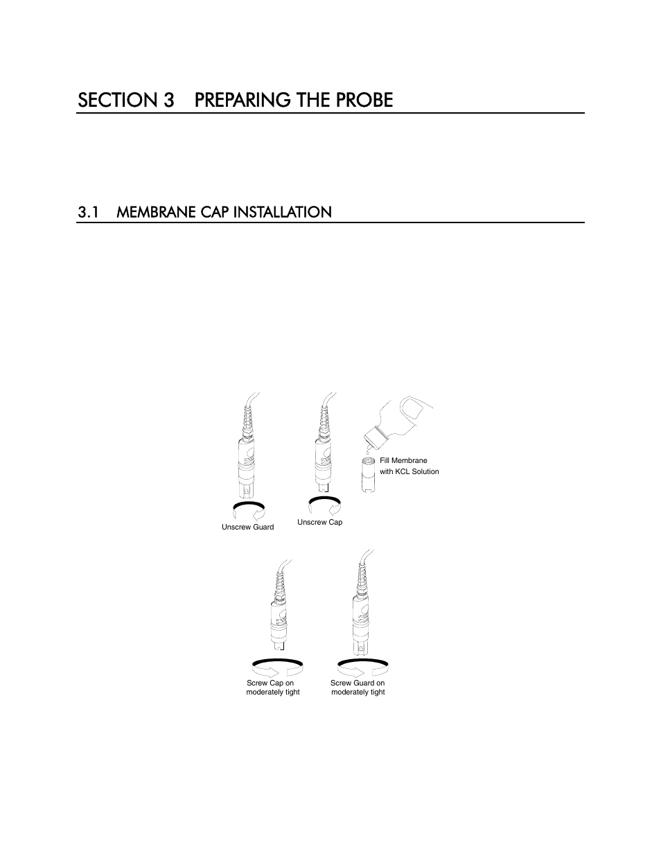 Section 3 preparing the probe, 1 membrane cap installation | YSI 85 User Manual | Page 11 / 60