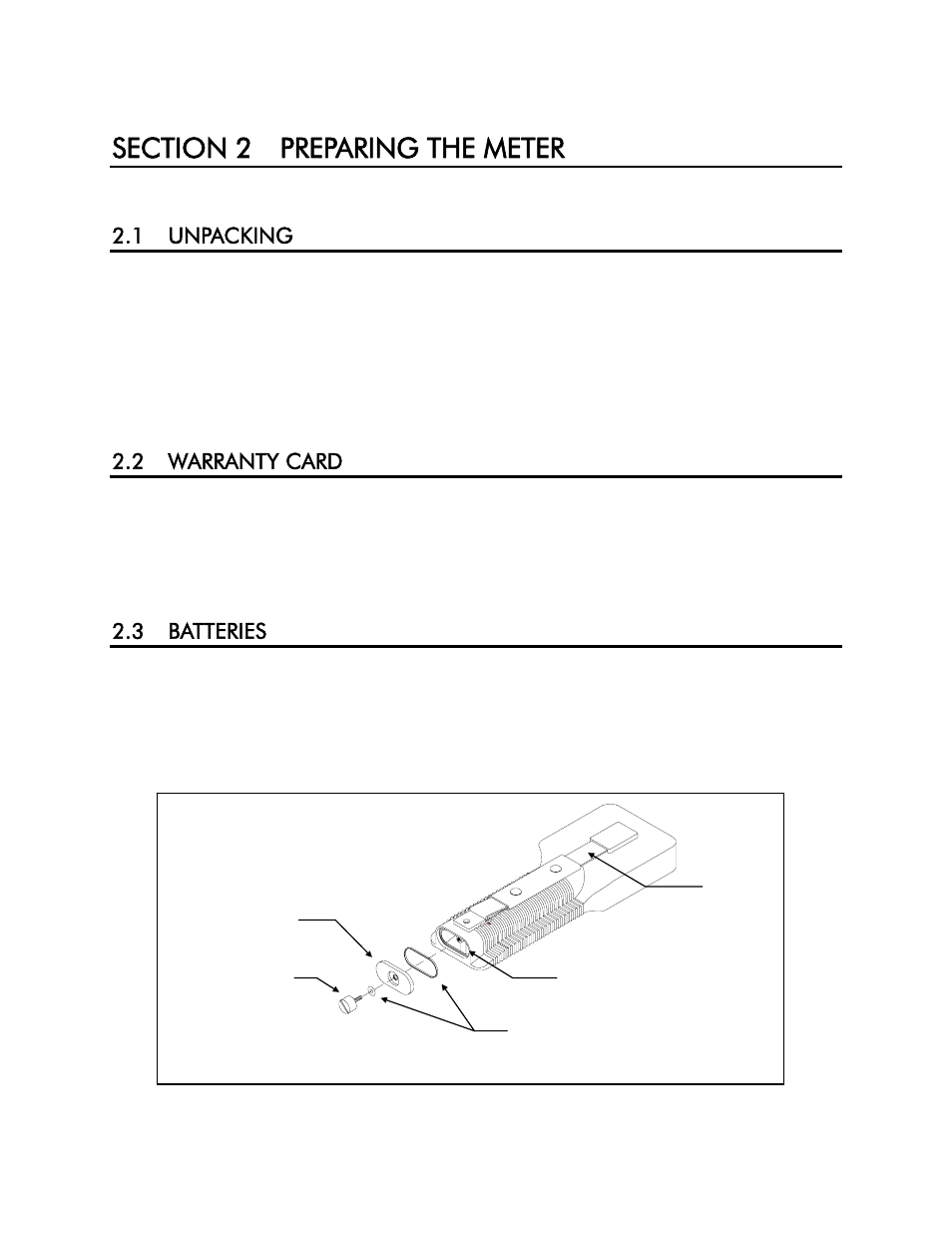Section 2 preparing the meter, 1 unpacking, 2 warranty card | 3 batteries | YSI 85 User Manual | Page 7 / 60