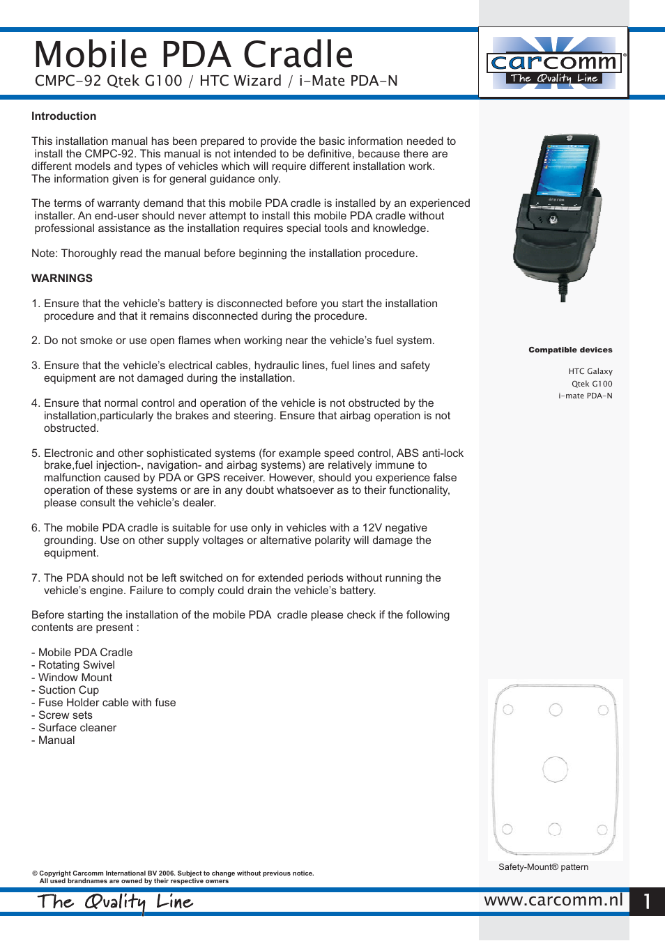 Carcomm CMPC-92 User Manual | 2 pages