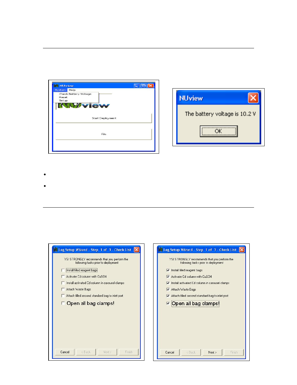 1 predeployment battery voltage check, 2 predeployment hardware check | YSI 9600 User Manual | Page 35 / 118