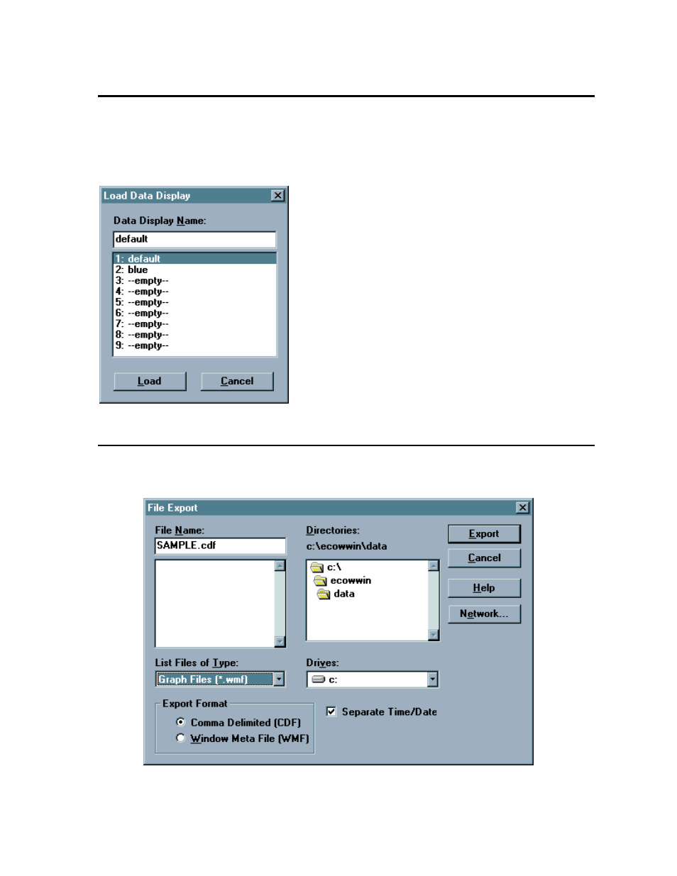 Load data display, Export | YSI 9600 User Manual | Page 99 / 118