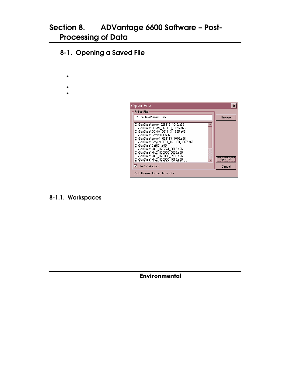 Opening a saved file, Y s i, 1. opening a saved file | YSI ADV6600 User Manual | Page 101 / 202