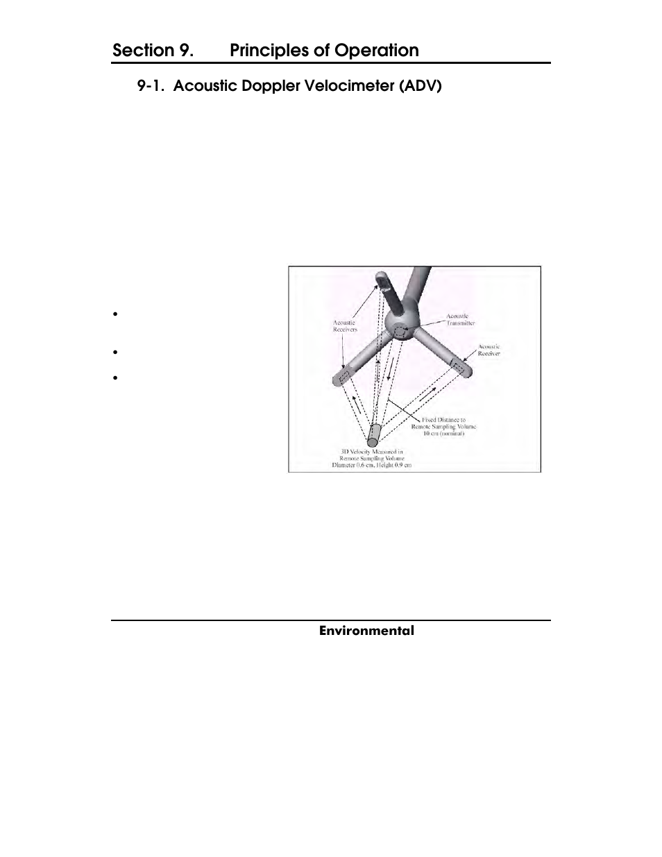Acoustic doppler velocimeter (adv), 8.1. calculation of the tds constant, 9.1. method of operation | Y s i, 1. acoustic doppler velocimeter (adv) | YSI ADV6600 User Manual | Page 111 / 202