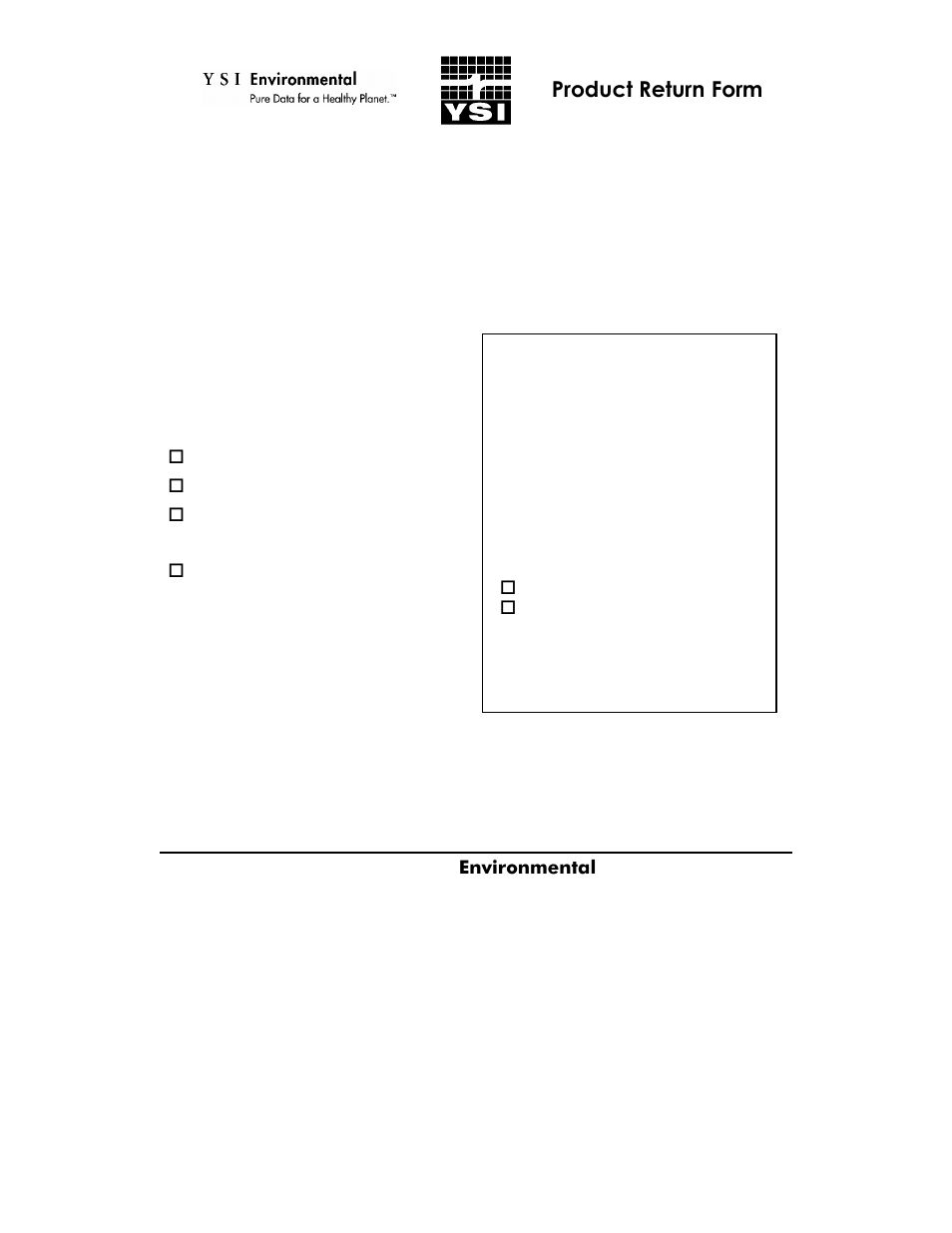 Y s i, Product return form | YSI ADV6600 User Manual | Page 159 / 202