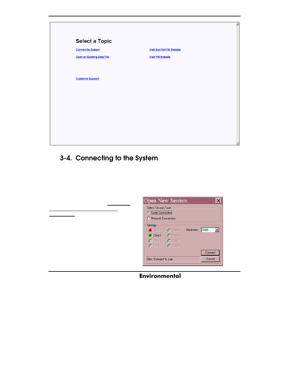 Connecting to the system, 9. adv6600 firmware upgrades, Section 4 | Calibration and diagnostics, Y s i, 4. connecting to the system | YSI ADV6600 User Manual | Page 26 / 202