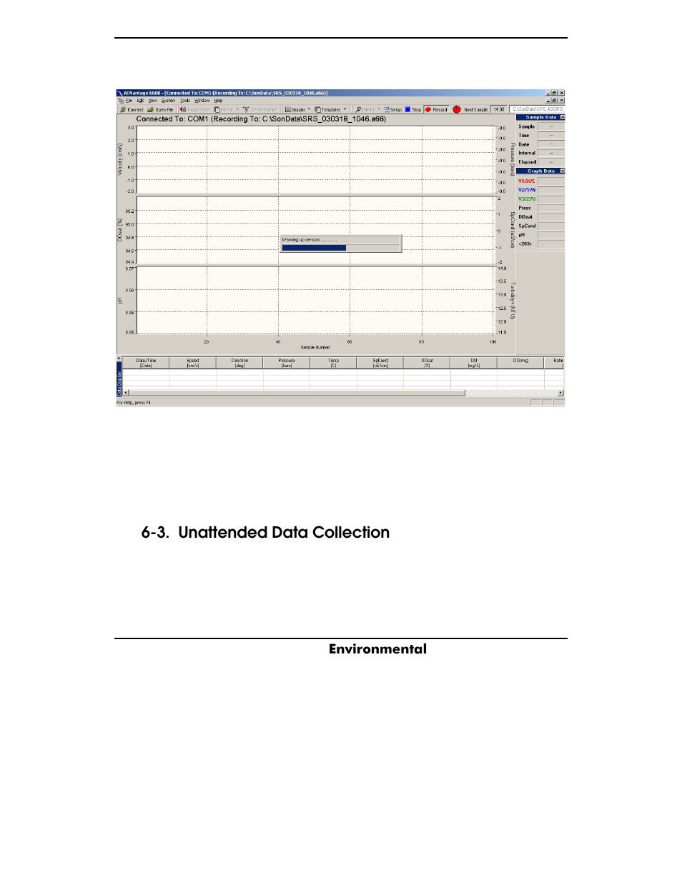 Unattended data collection, 4. toolbars, 4.1. main toolbar | Y s i, 3. unattended data collection | YSI ADV6600 User Manual | Page 89 / 202