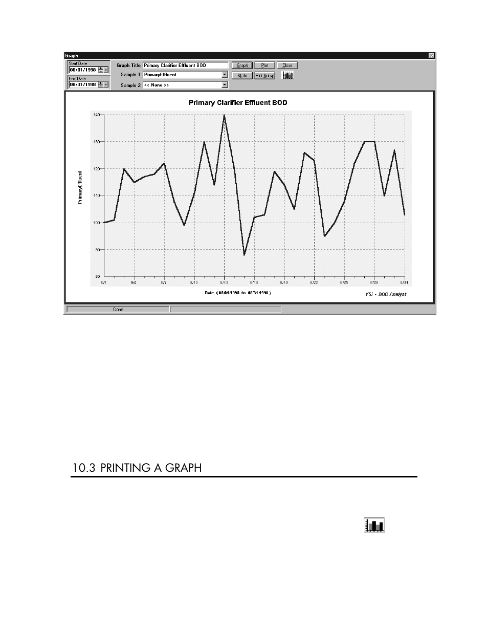 3 printing a graph | YSI BODAnalyst User Manual | Page 56 / 70