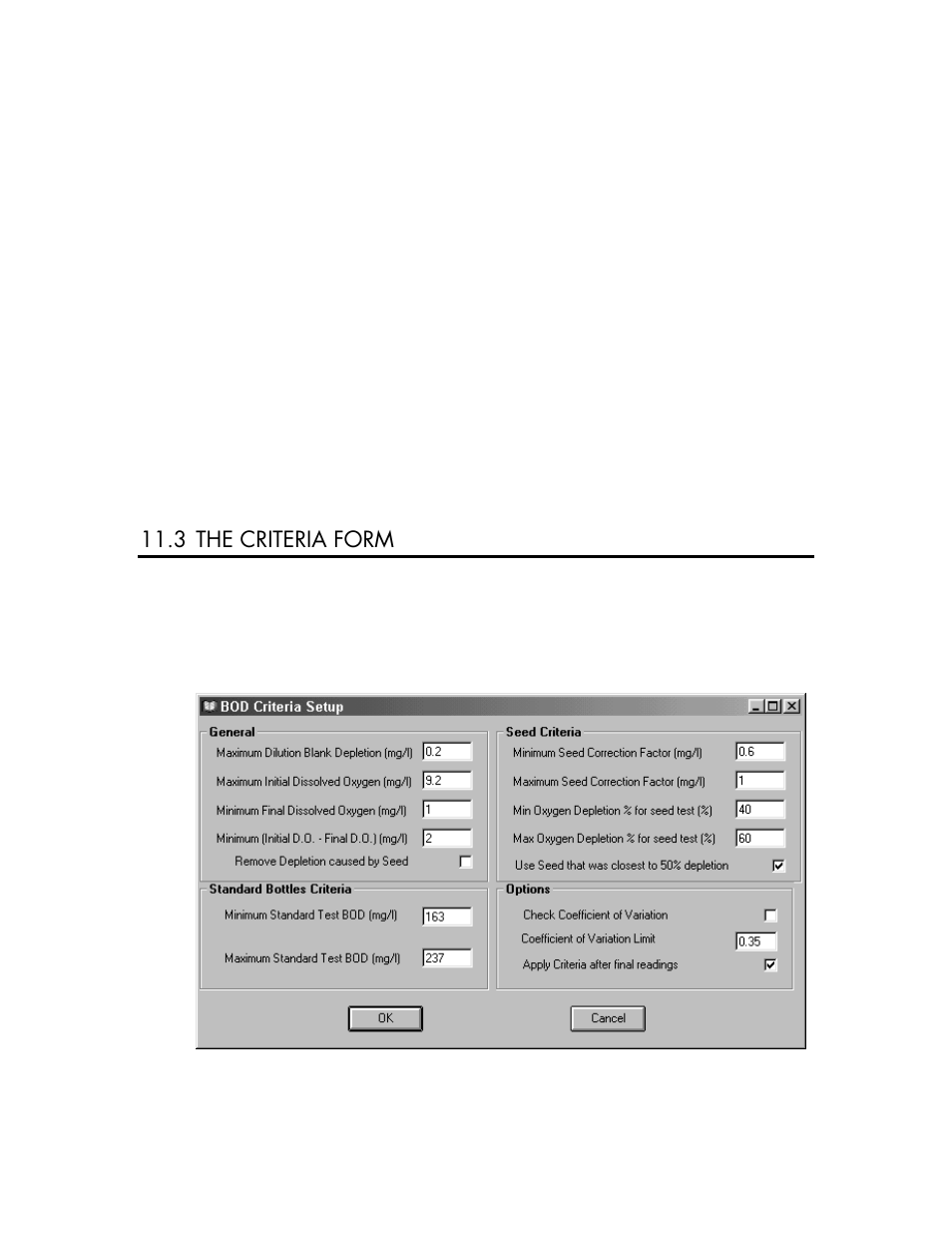3 the criteria form | YSI BODAnalyst User Manual | Page 59 / 70