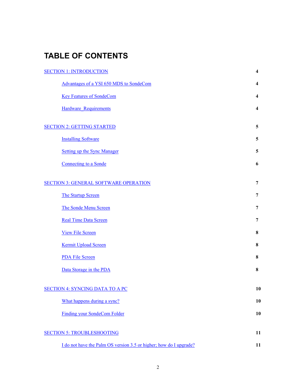 YSI SondeCom User Manual | Page 2 / 13