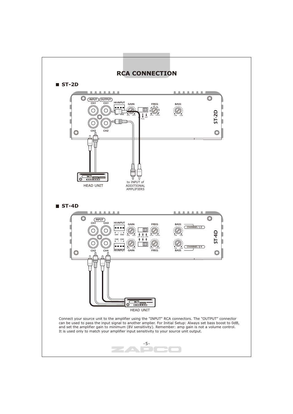 Rca connection, St-4d, St-2d | Head unit | Zapco ST-series D User Manual | Page 8 / 21