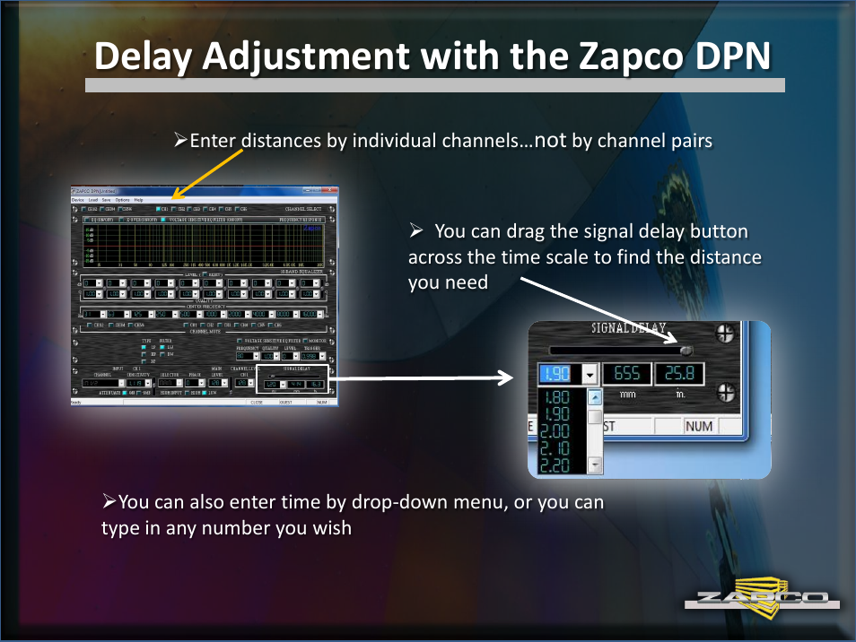 Delay adjustment with the zapco dpn | Zapco DC Intro User Manual | Page 20 / 30