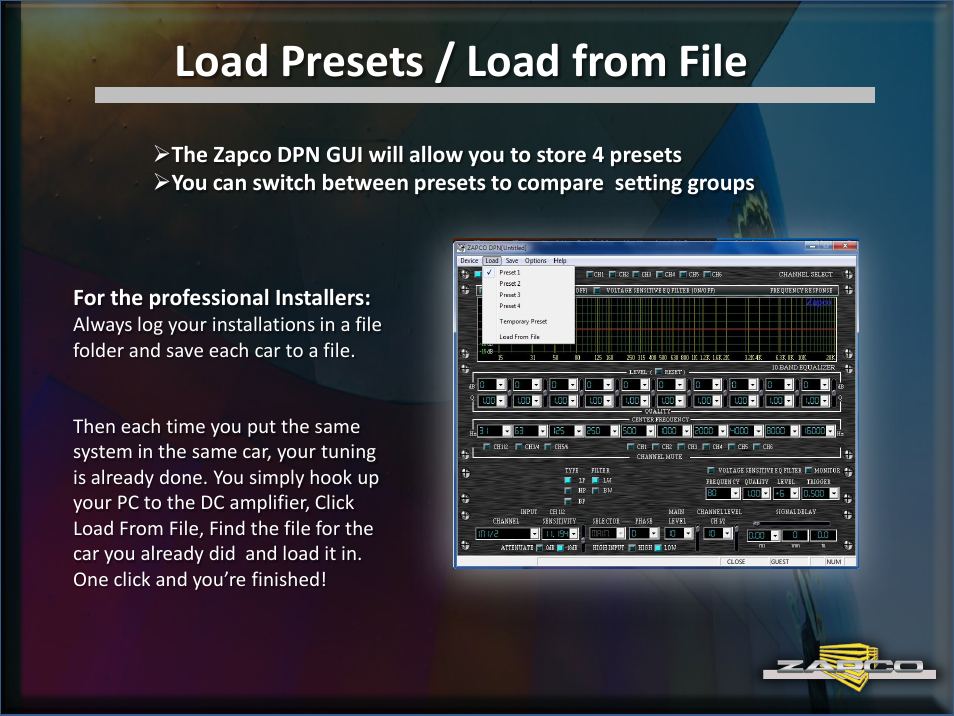 Load presets / load from file | Zapco DC Intro User Manual | Page 25 / 30