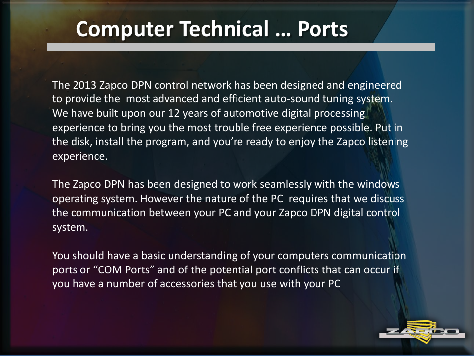 Computer technical … ports | Zapco DC Intro User Manual | Page 27 / 30