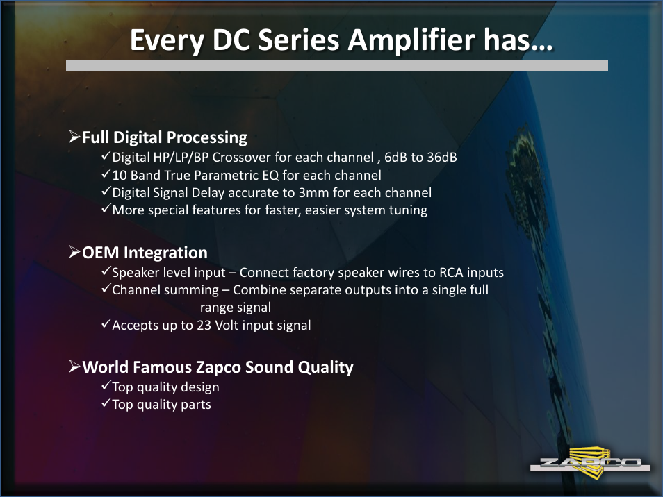 Every dc series amplifier has | Zapco DC Intro User Manual | Page 4 / 30