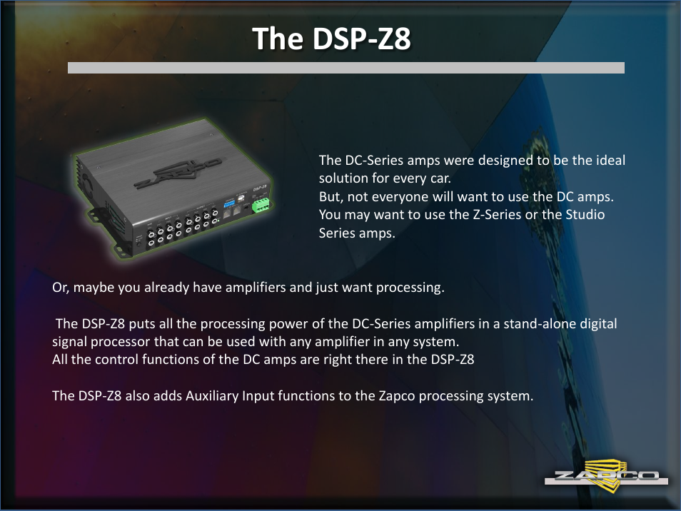 The dsp-z8 | Zapco DC Intro User Manual | Page 8 / 30