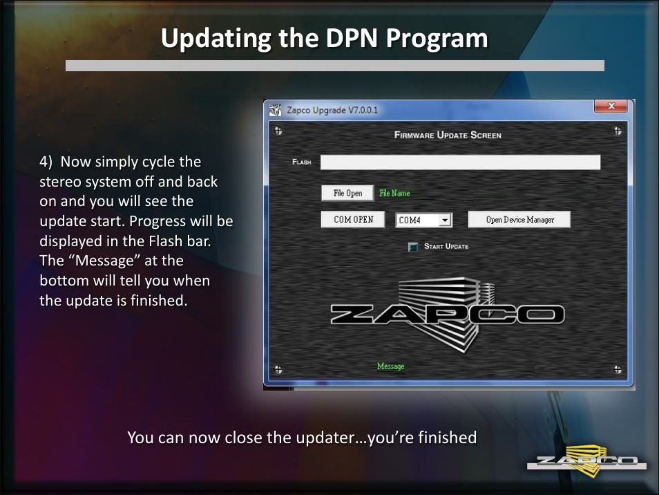 Updating the dpn program | Zapco DPN User Manual | Page 4 / 4