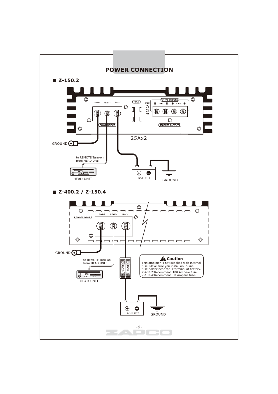 Power connection, Z-150.2 | Zapco Z-series B User Manual | Page 10 / 20