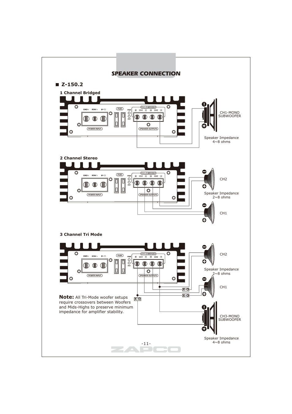 Speaker connection | Zapco Z-series B User Manual | Page 12 / 20
