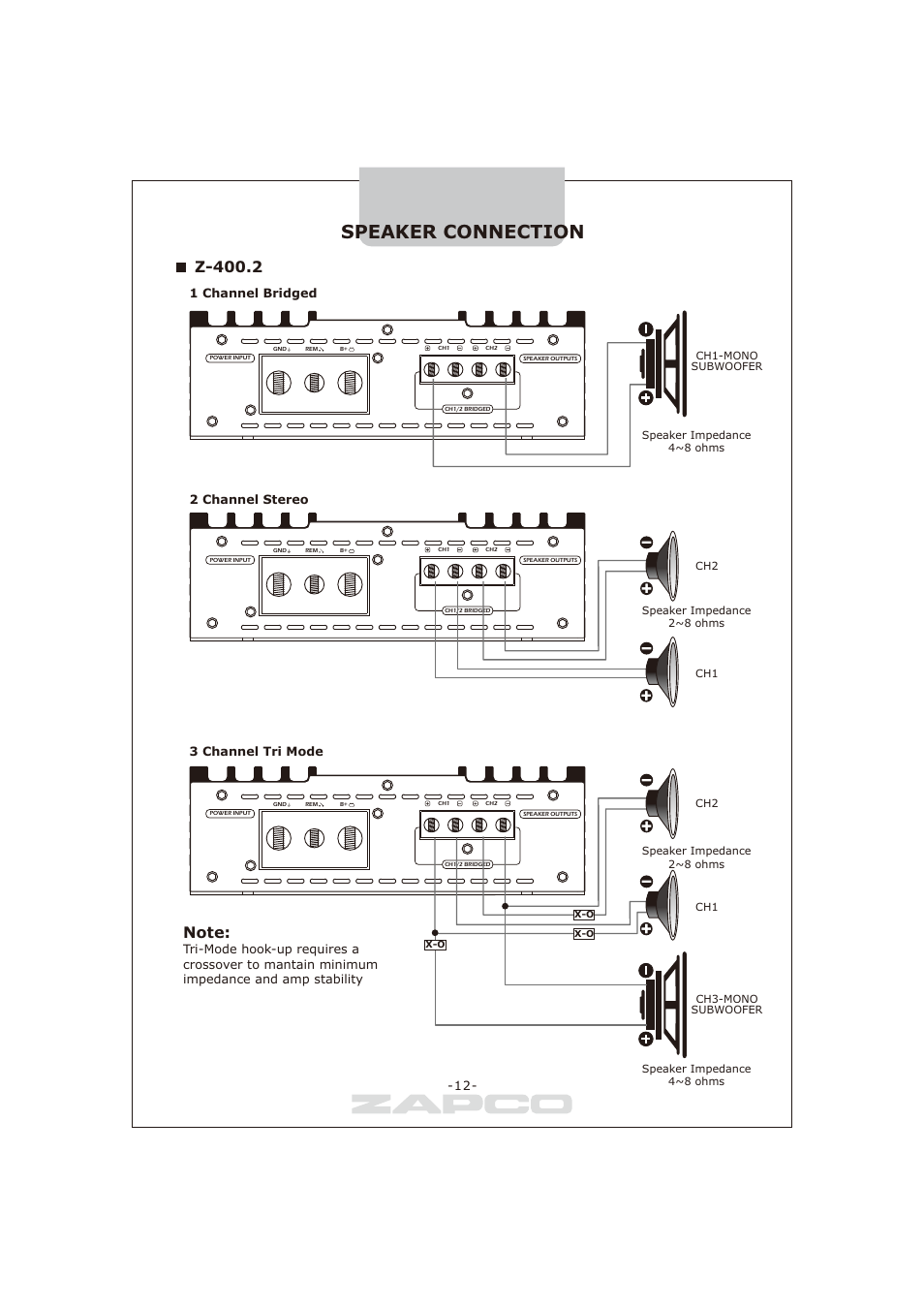Speaker connection | Zapco Z-series B User Manual | Page 13 / 20