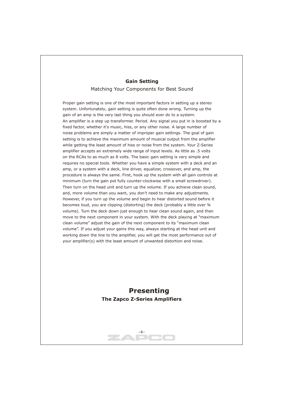 Presenting | Zapco Z-series B User Manual | Page 5 / 20