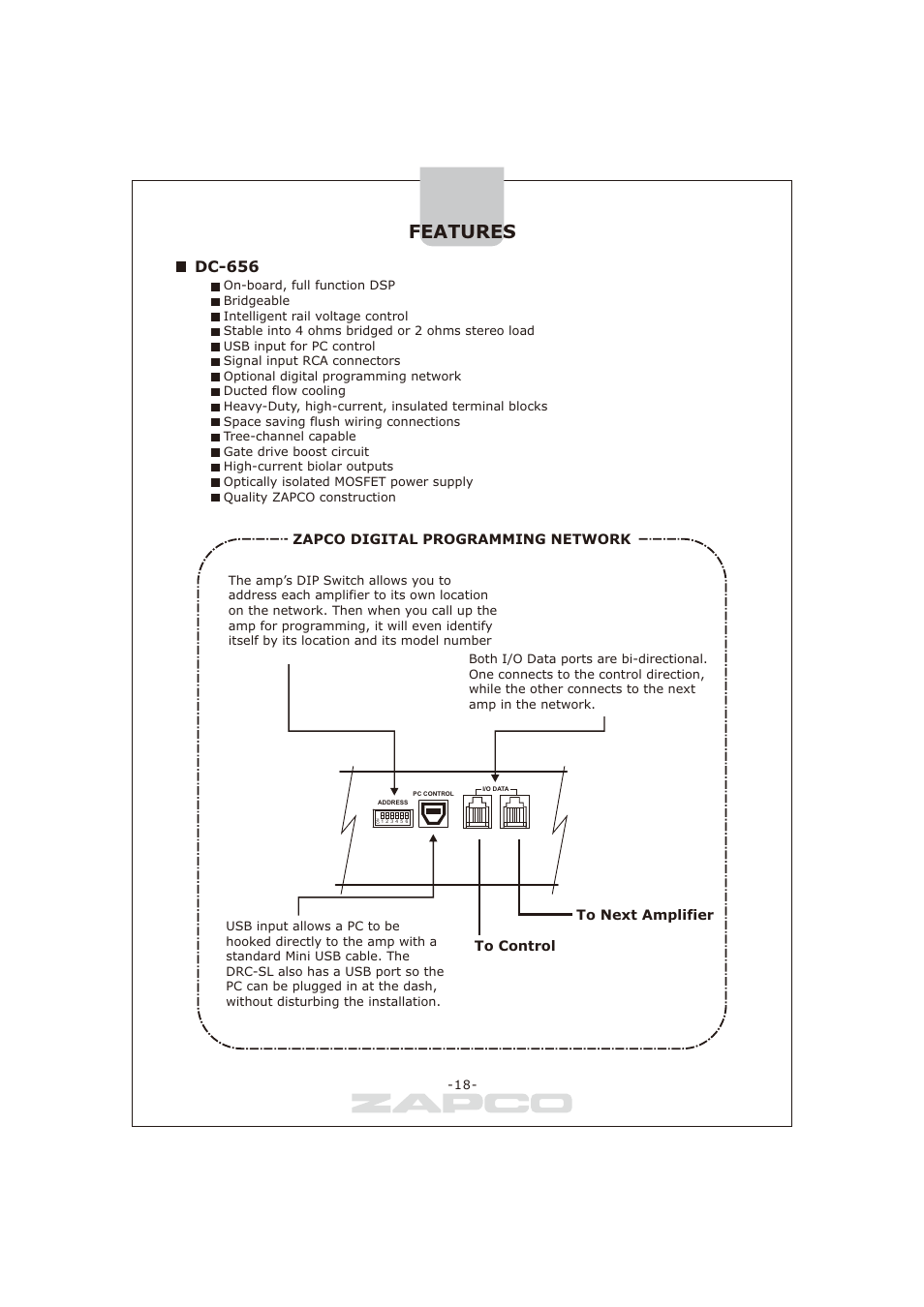 페이지 18, Features, Dc-656 6-channel amp | Zapco DC-series User Manual | Page 18 / 32