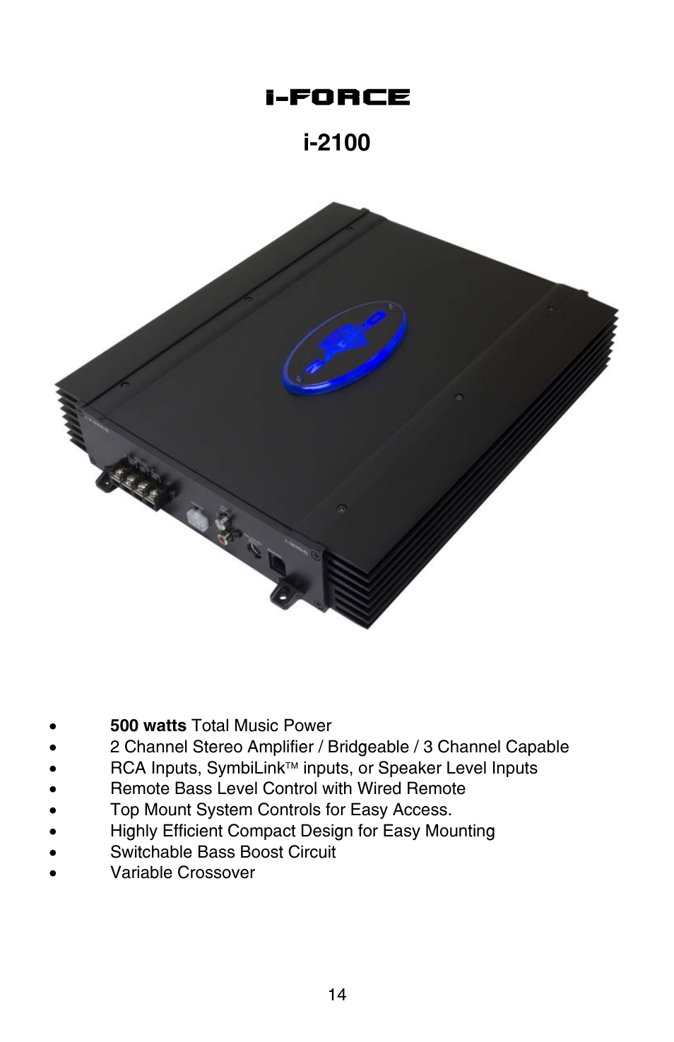 I-force i-2100 | Zapco i-Force User Manual | Page 14 / 42