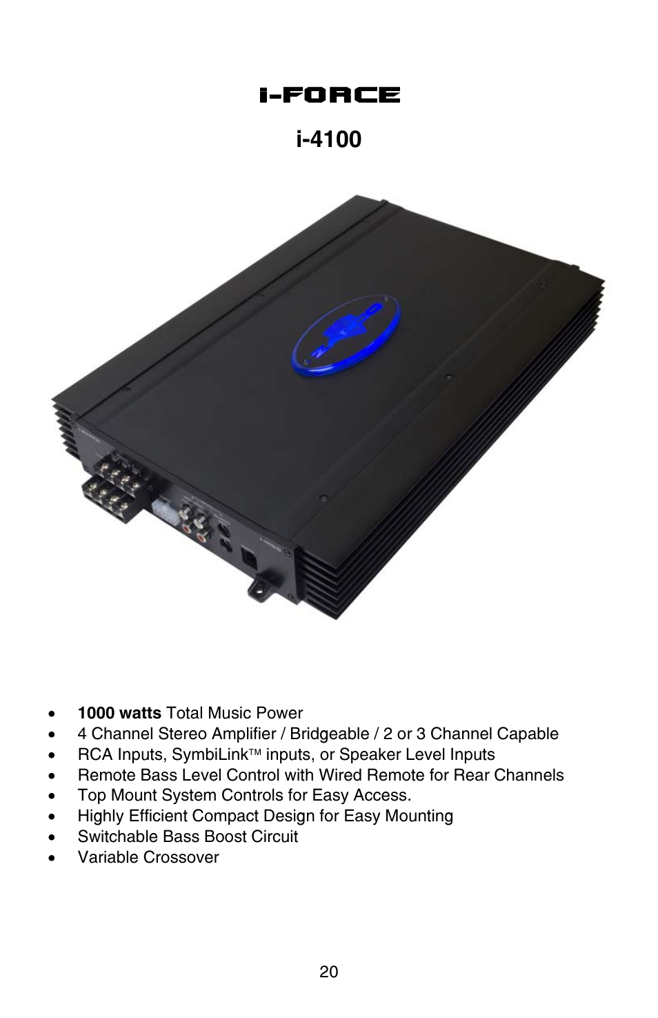 I-force i-4100 | Zapco i-Force User Manual | Page 20 / 42