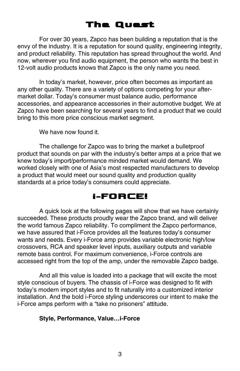 The quest, I-force | Zapco i-Force User Manual | Page 3 / 42