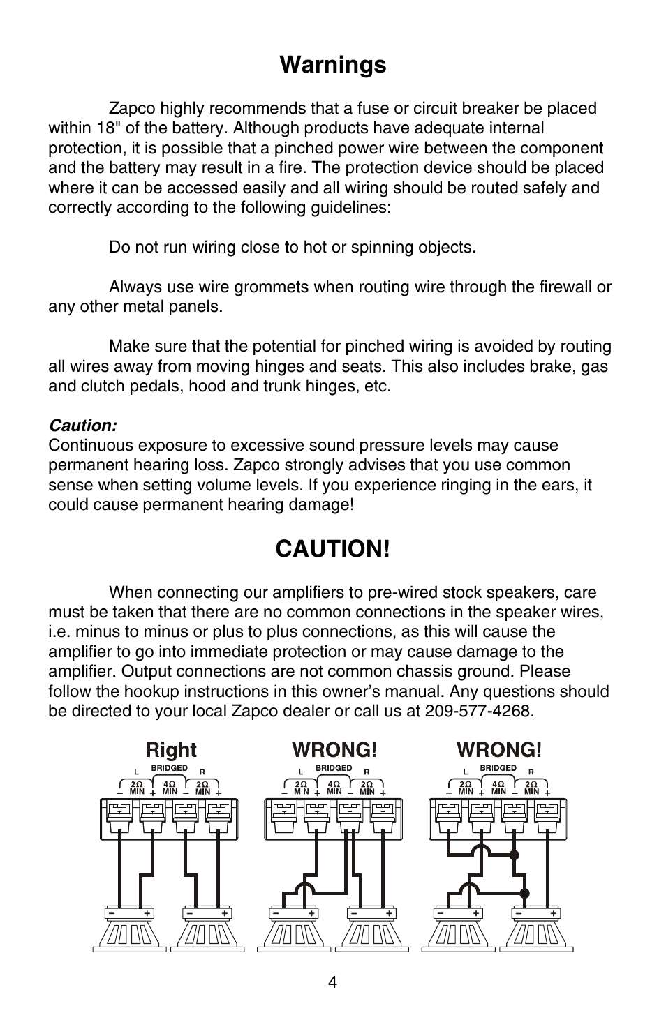 Warnings, Caution | Zapco i-Force User Manual | Page 4 / 42