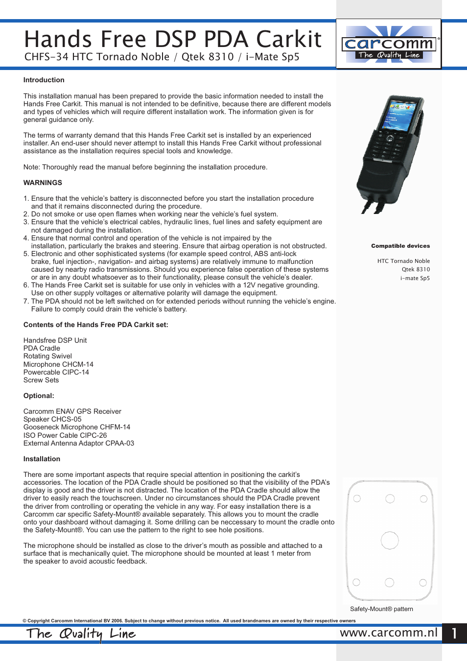 Carcomm CHFS-34 HTC User Manual | 2 pages