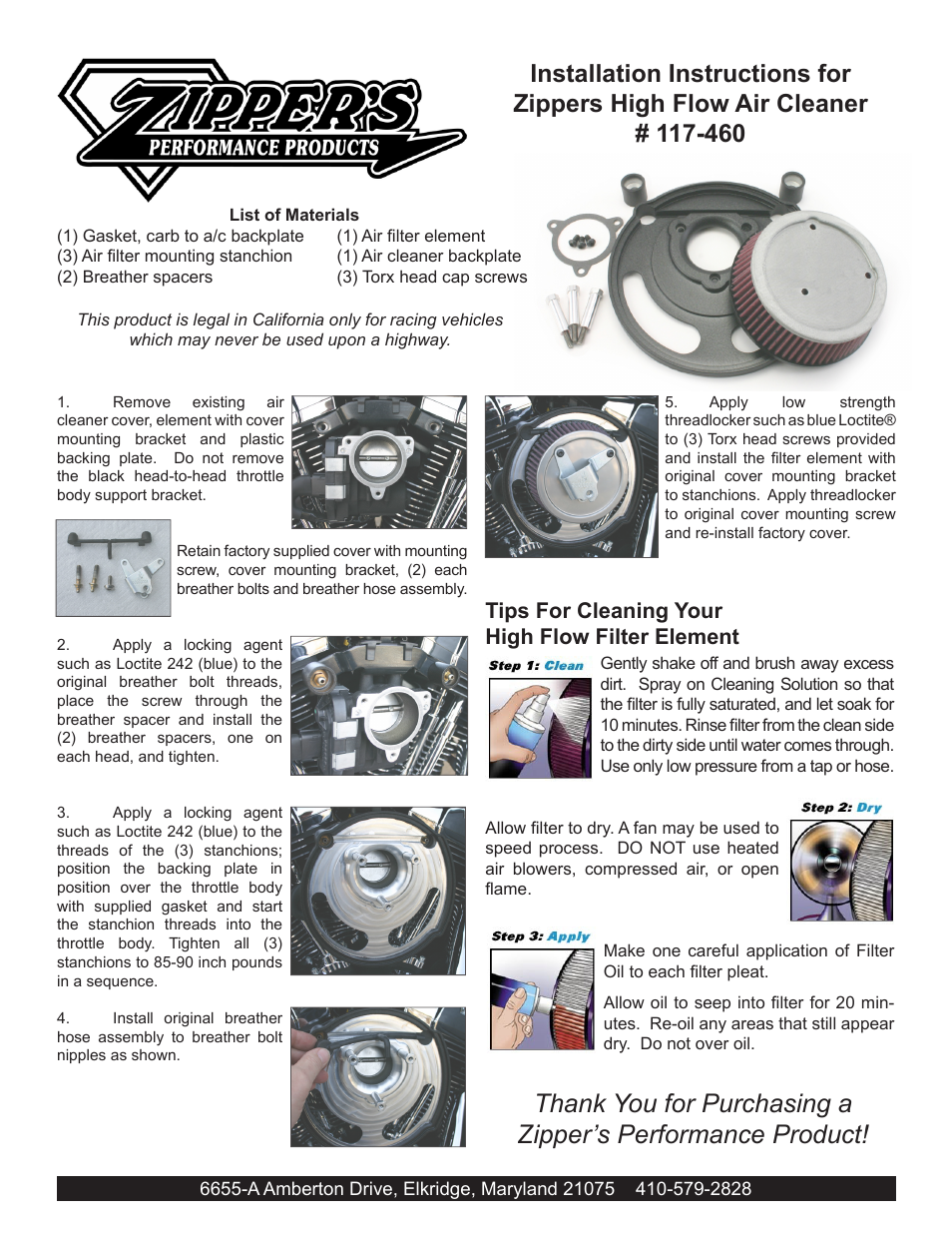 Zipper's Performance 117-460 User Manual | 1 page