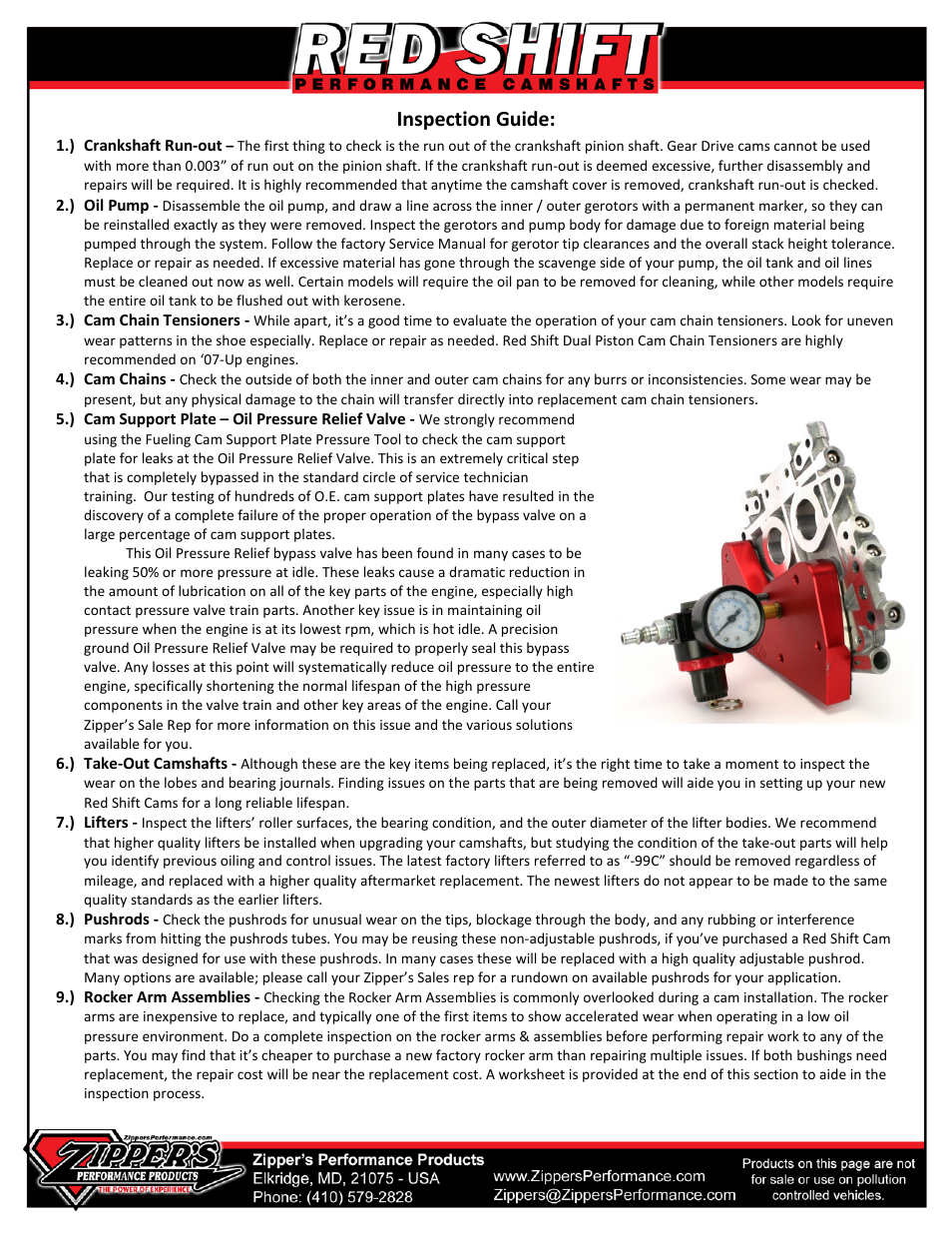 Inspection guide | Zipper's Performance Red Shift Cams TC User Manual | Page 2 / 8