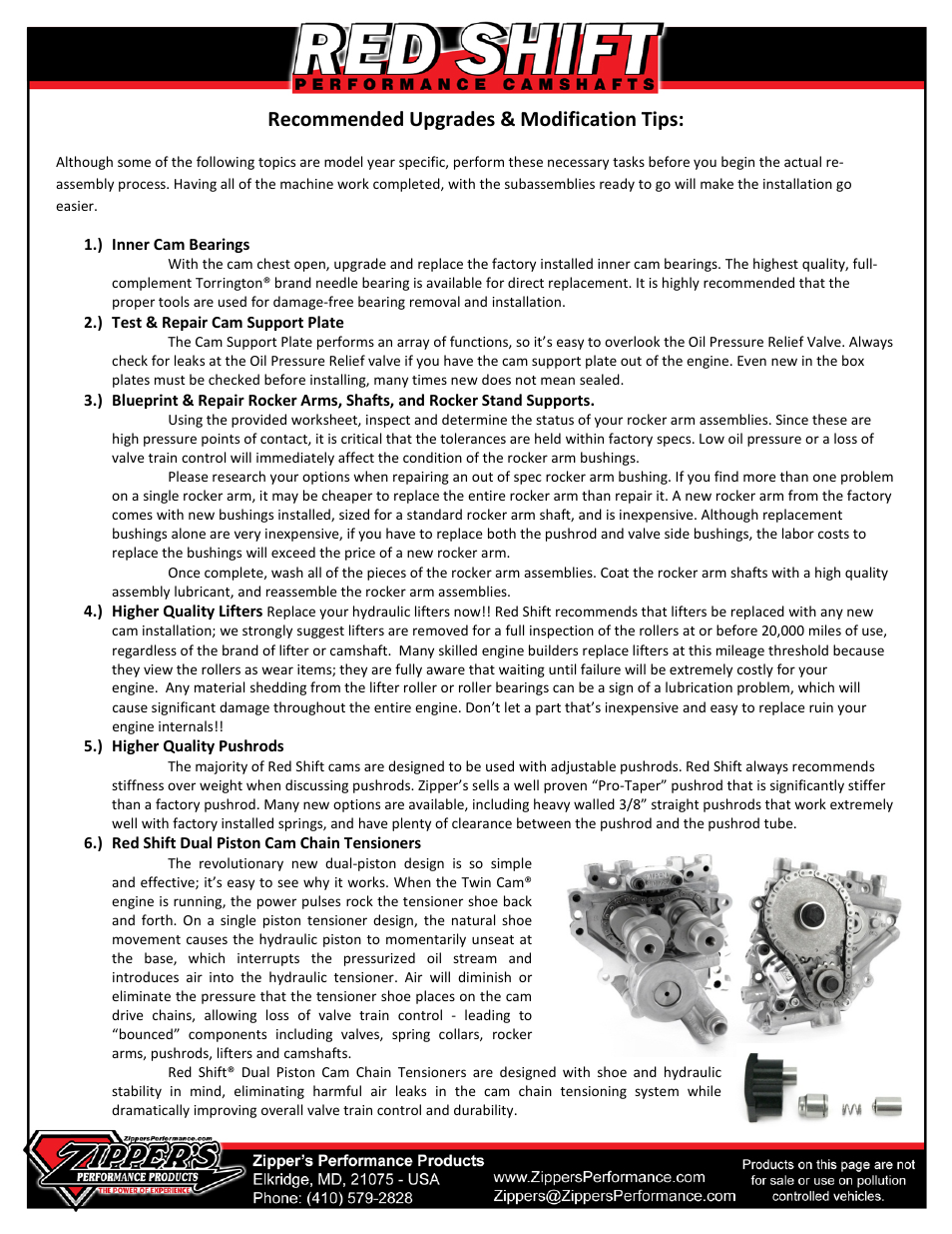 Recommended upgrades & modification tips | Zipper's Performance Red Shift Cams TC User Manual | Page 5 / 8