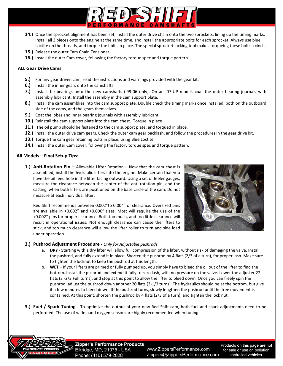 Zipper's Performance Red Shift Cams TC User Manual | Page 7 / 8