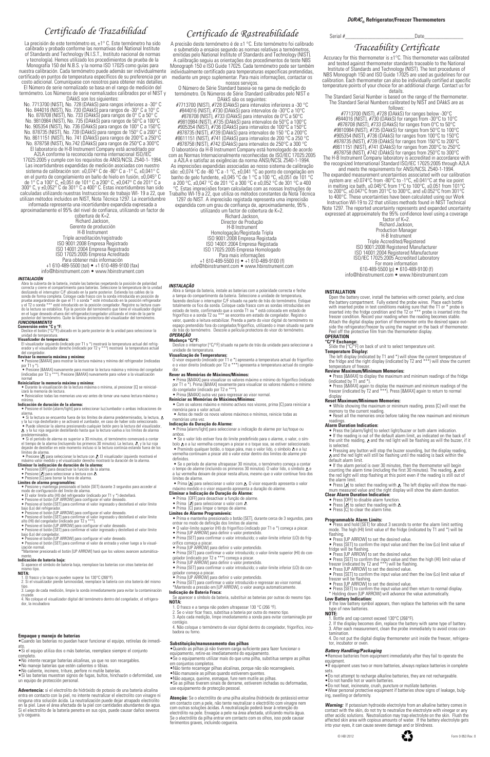 H-B Instrument 3826 User Manual | 2 pages