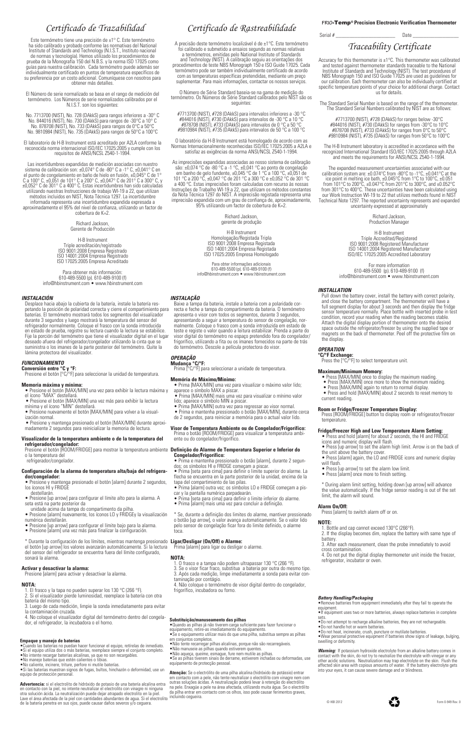 H-B Instrument 30715 User Manual | 2 pages