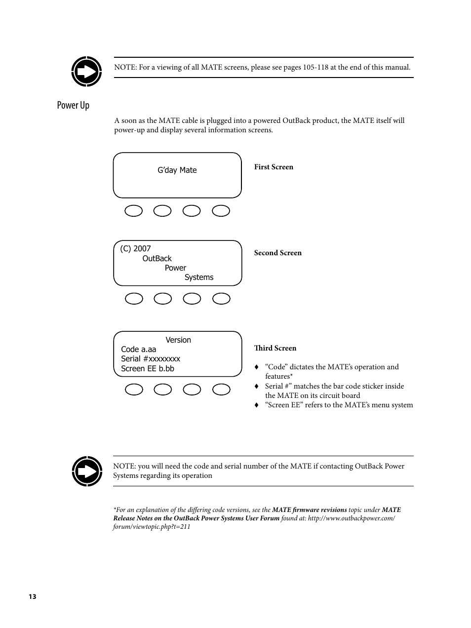 Power up | Outback Power Systems MATE2 User Manual | Page 13 / 128