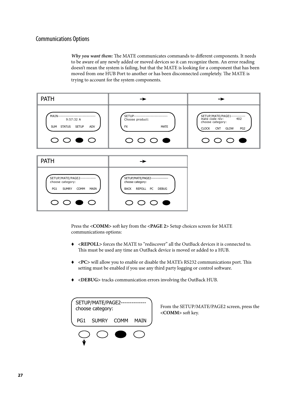 Communications options, Path | Outback Power Systems MATE2 User Manual | Page 27 / 128