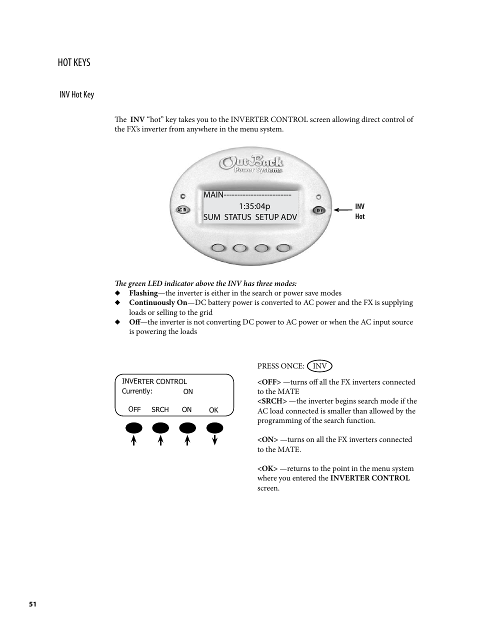 Hot keys | Outback Power Systems MATE2 User Manual | Page 51 / 128