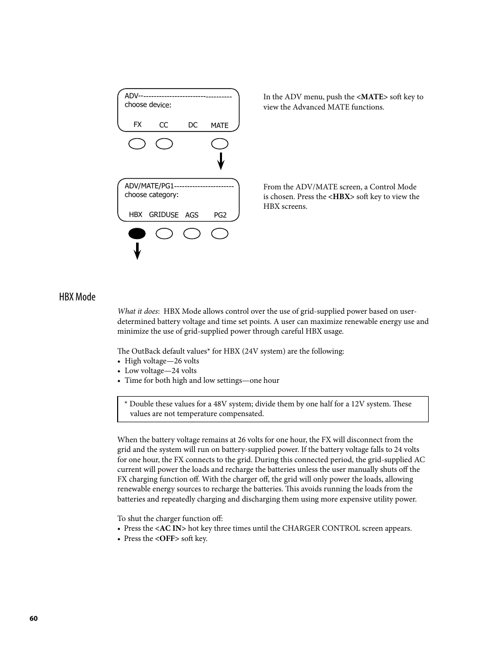 Hbx mode | Outback Power Systems MATE2 User Manual | Page 60 / 128