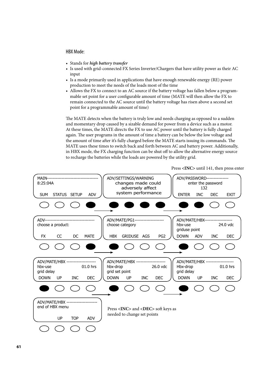 Hbx mode | Outback Power Systems MATE2 User Manual | Page 61 / 128