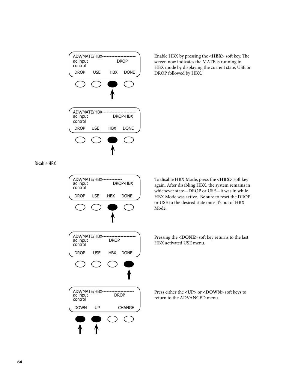 Disable hbx | Outback Power Systems MATE2 User Manual | Page 64 / 128